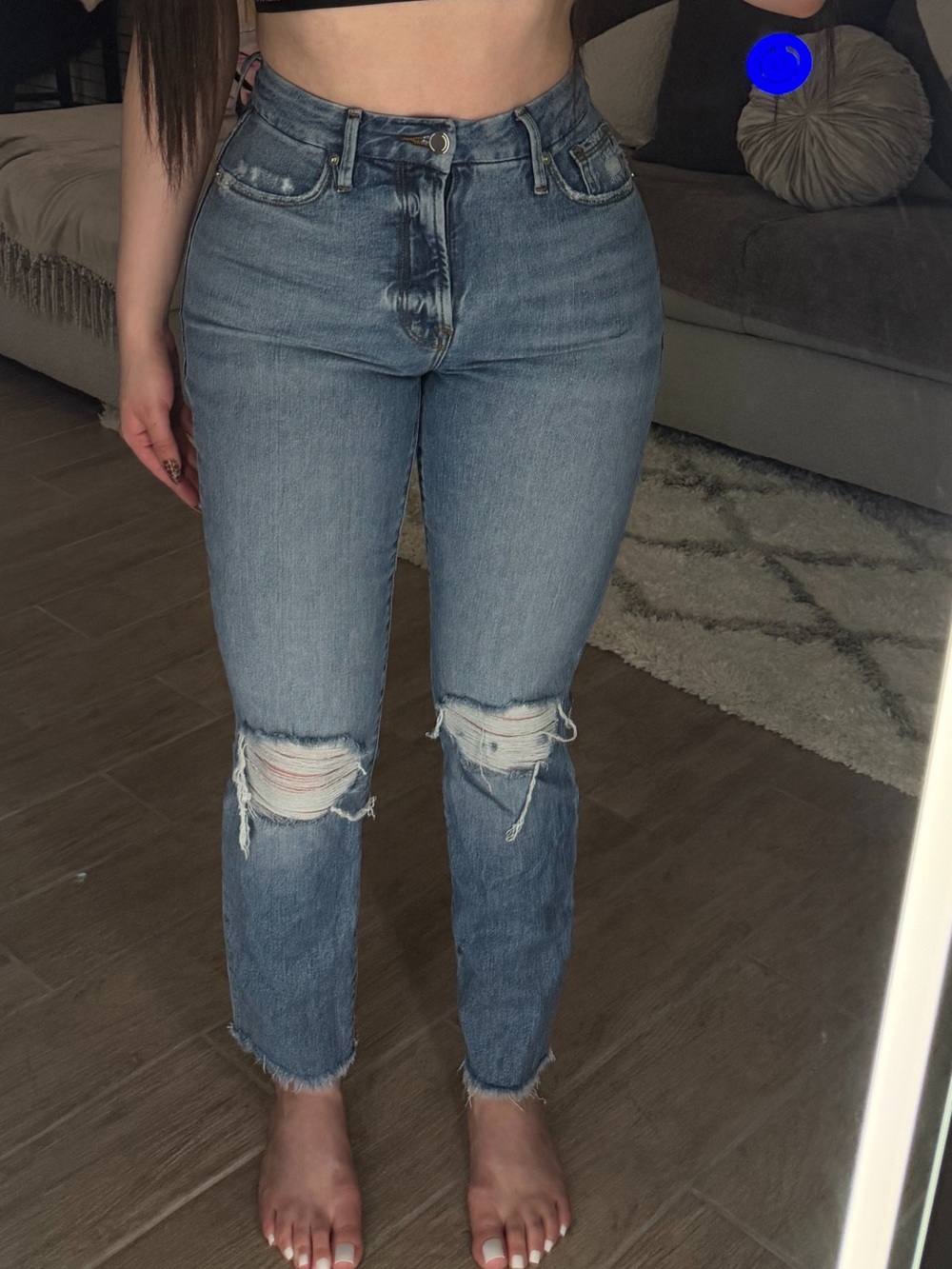 Good American Blue High-Rise Distressed Jeans
